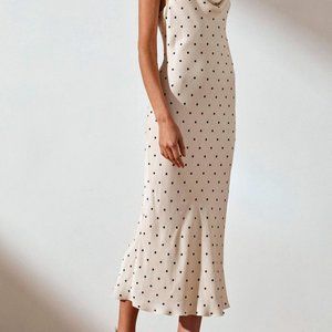 Shona Joy - O'Dell Bias Cowl Midi Dress - spot print in cream and black